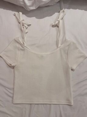 Tie-Strap White Off-Shoulder Crop Top